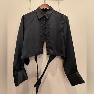 Zara - Black Button-Down Crop Shirt